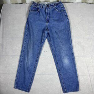 Lee Women's Mom Jeans Blue Denim Elastic Waist High‎ Waisted 5-Pocket 6 Medium